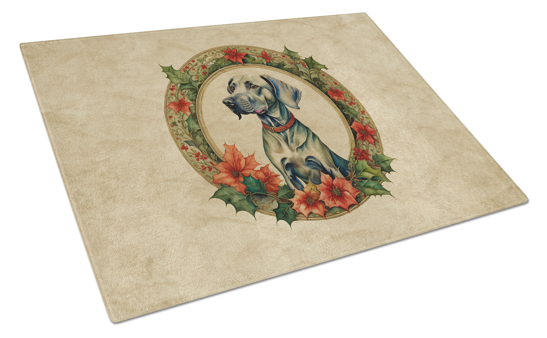 Weimaraner Christmas Flowers Glass Cutting Board