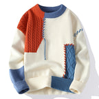 Men's American Retro Color Block Patchwork Sweater