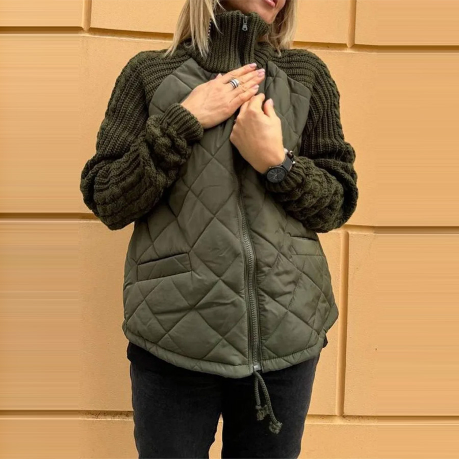 Jacket With Pockets Fashion Knitted Stitching Zipper Coat