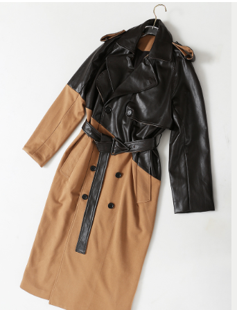 Leather Trench Coat with Suit Collar and Knee Length