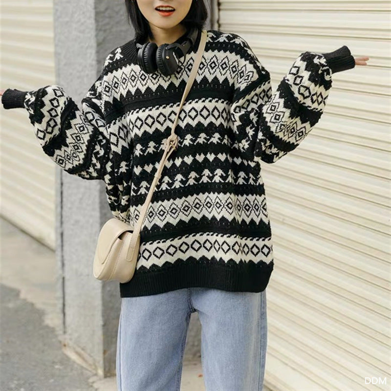Women's Artistic Port Style Loose Pullover Sweater | Streetwear