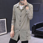 Men's Retro Casual Stand Collar Mid-Length Windbreaker