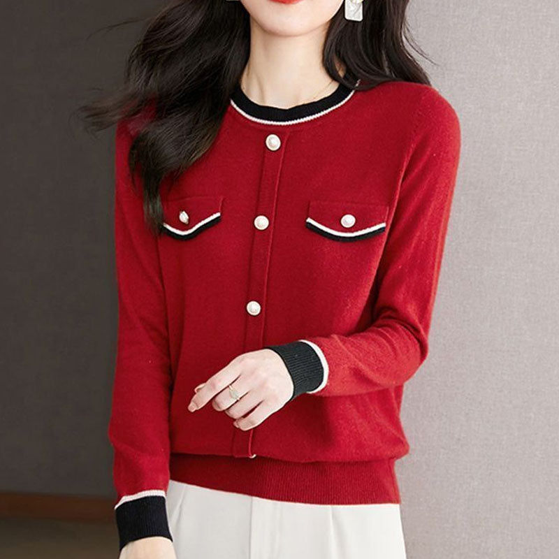 Autumn Fashion Round Neck Color Block Women's Sweater