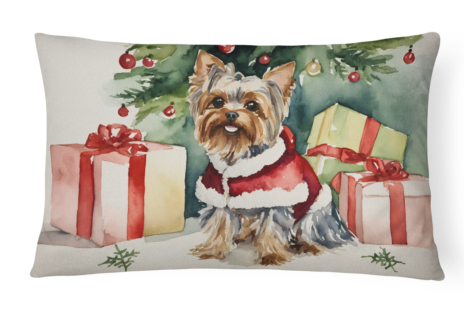 Yorkie Christmas Throw Pillow