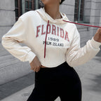 Cropped Printed Hooded Long Sleeve Sweatshirt for Women | Streetwear