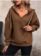 Hooded Solid Color Knit Casual Sweater for Women