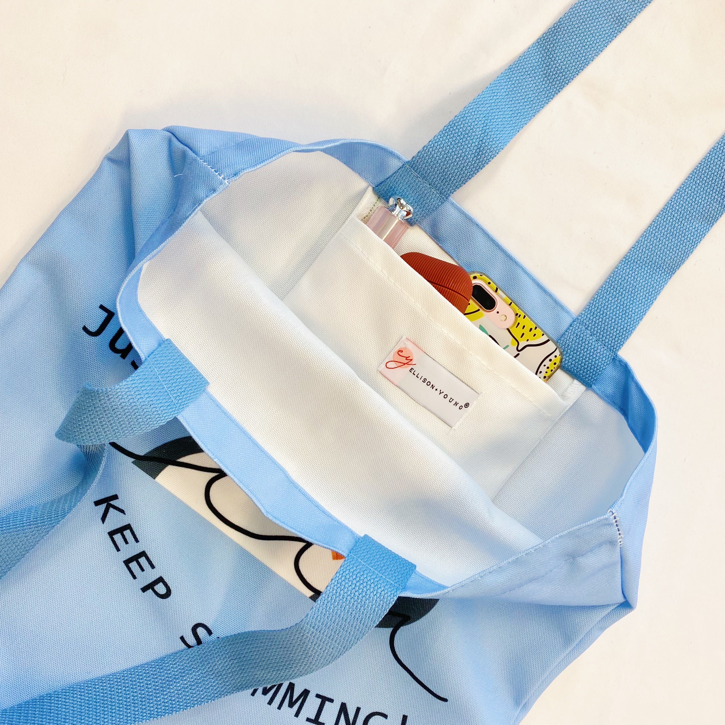 Just Keep Swimming Penguin Canvas Tote Bag