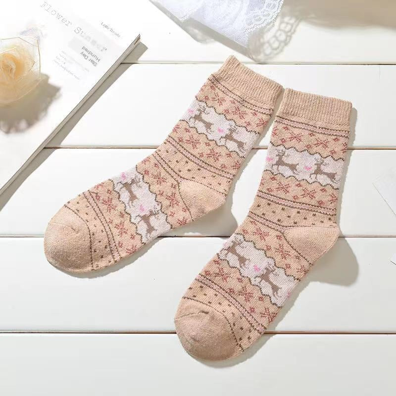 Christmas Elk Angora Wool Mid-Calf Socks