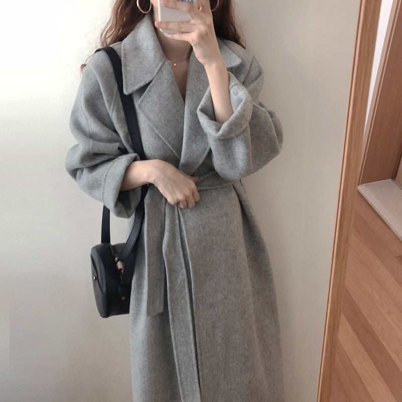 Lapel Loose Tie Women's Cashmere Wool Coat
