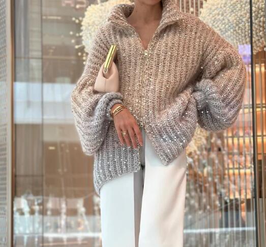 Cozy Sequin V-Neck Sweater with High-Quality Fragrance