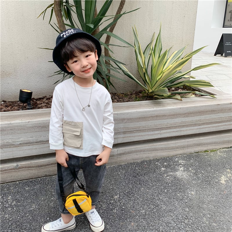 Korean Kids' Round Neck Pullover with Big Pocket