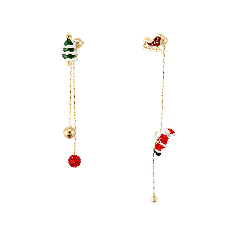 Cute Santa Lady Earrings with Sleigh Christmas Tree