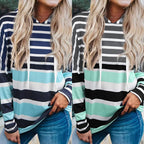 Women's Striped Hooded Casual Sweatshirt Top | Streetwear