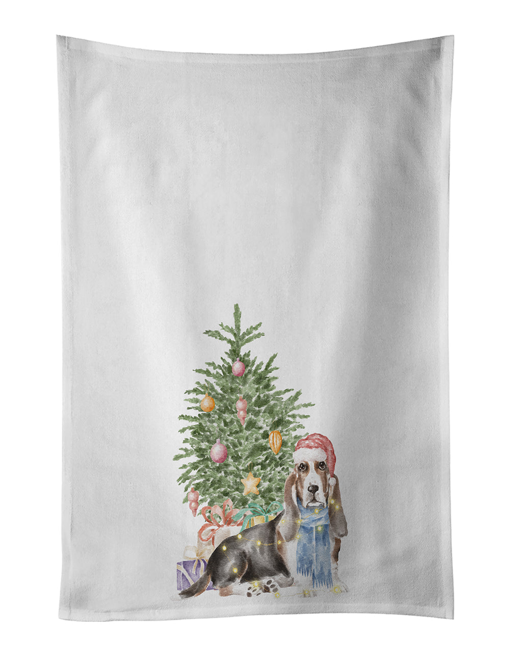 Basset Hound Christmas Presents and Tree Kitchen Towel Set of 2