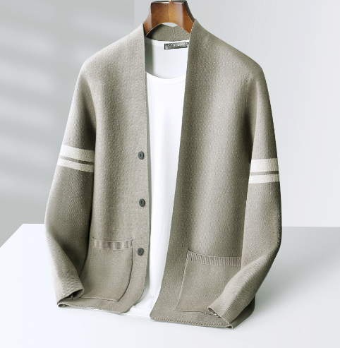 LEON 100% Merino V-Neck Cardigan Sweater (One Piece)