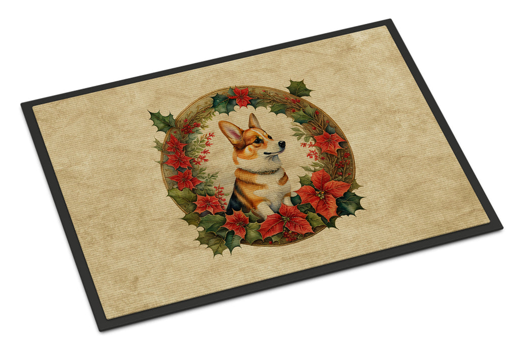 Corgi Christmas Flowers Doormat