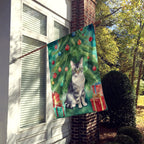German Rex Cat By the Christmas Tree House Flag