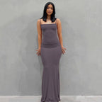 Solid Color Sleeveless Sling Long Dress