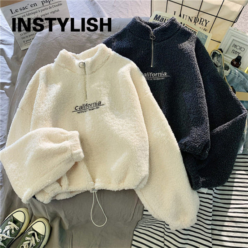 Women's Hooded Fleece Pullover with Embroidery | Streetwear