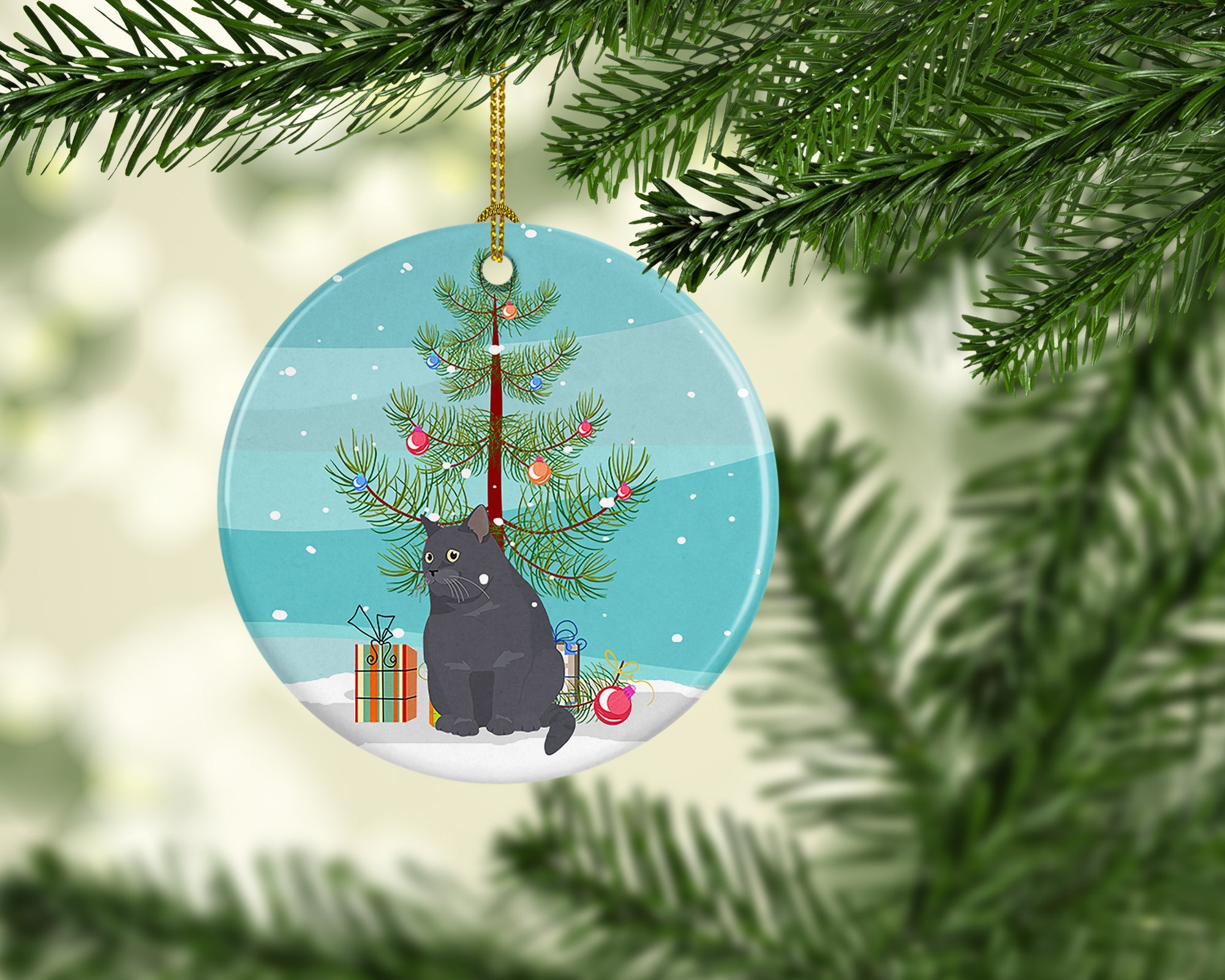 British Shorthair Cat Christmas Ceramic Ornament