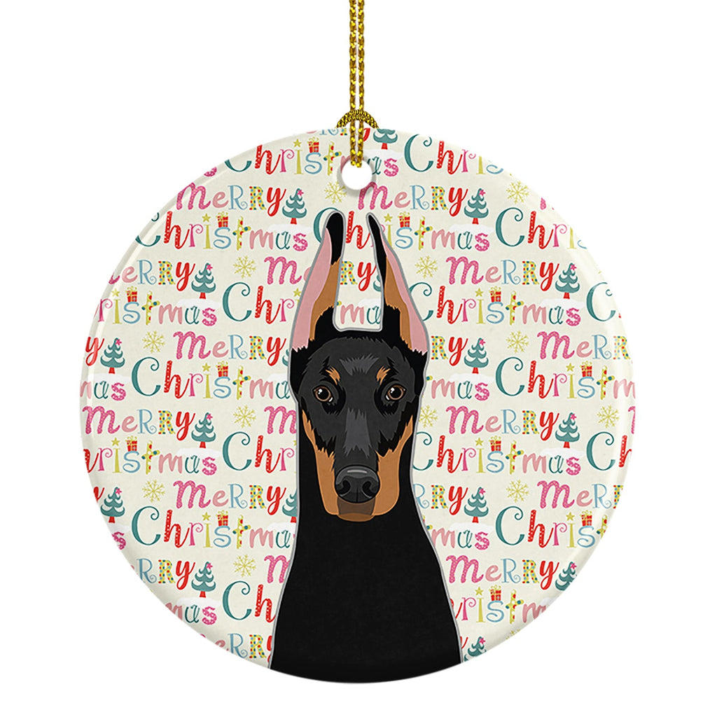 Doberman Pinscher Black and Rust Cropped Ears Christmas Ceramic Ornament
