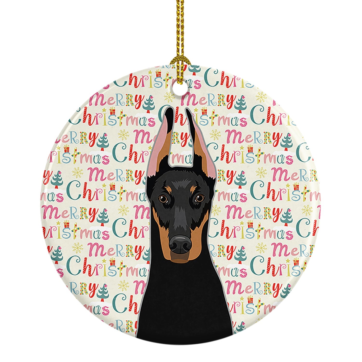 Doberman Pinscher Black and Rust Cropped Ears Christmas Ceramic Ornament