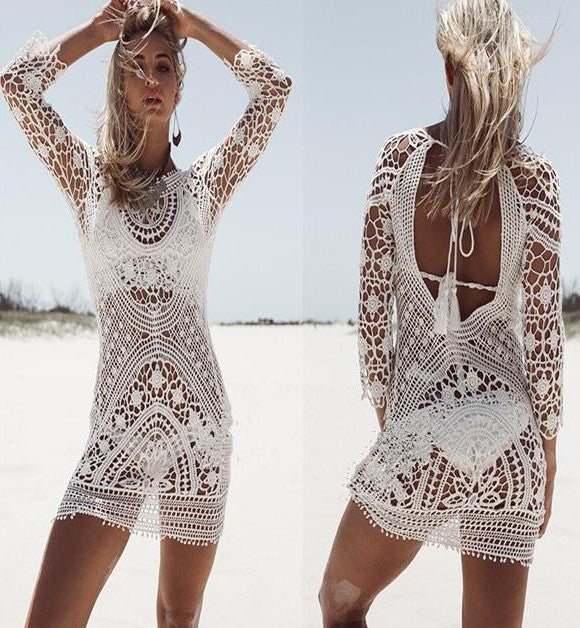 Beach Resort Cover-Up Dress with Lace and Back Design