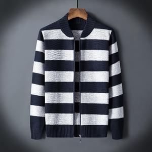 Striped Stand-up Collar Men's Jacket and Sweater