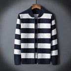 Striped Stand-up Collar Men's Jacket and Sweater