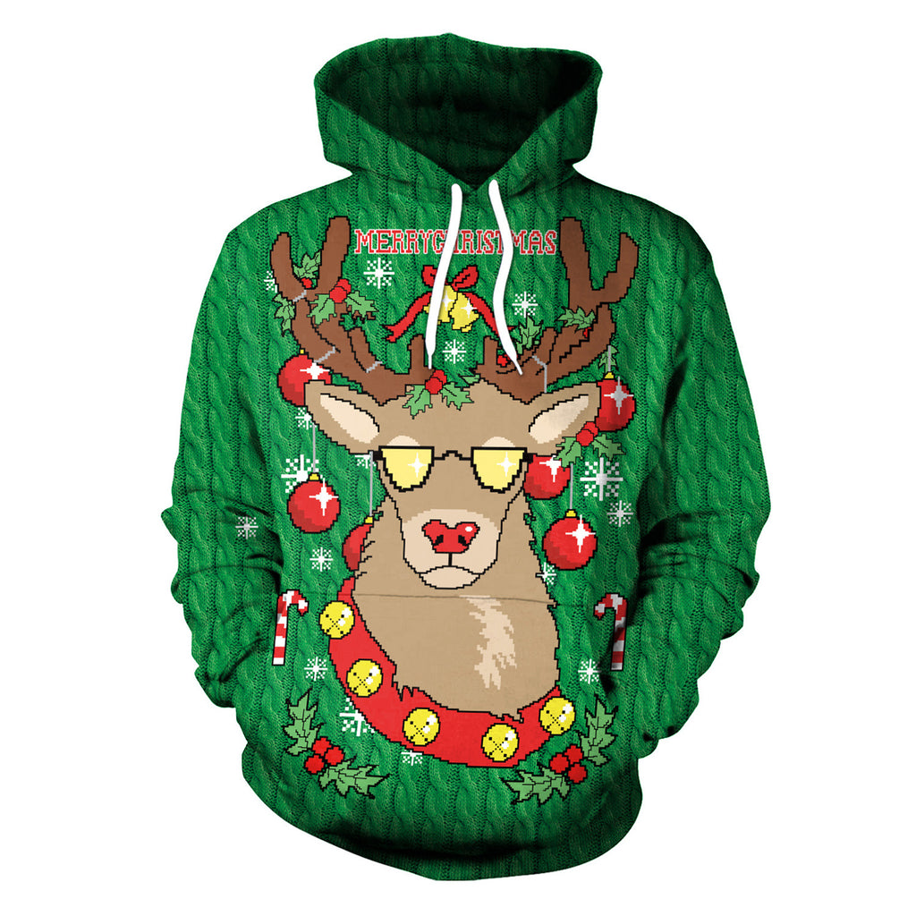 Women's Creative Digital Print Hooded Christmas Sweater
