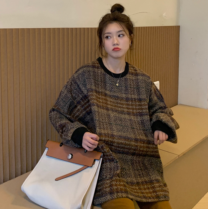 Casual Women's Plaid Lamb Wool Sweater Coat