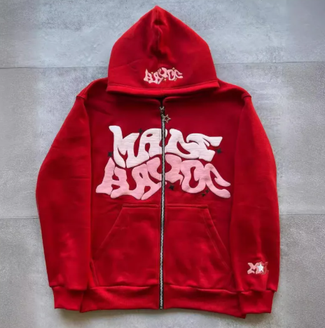 Printed Black Zip Hoodie | Streetwear
