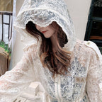 Korean Lace Crocheted Hooded Long-Sleeved Jacket