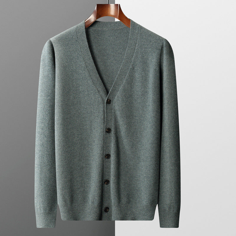 Men's Pure Color Wool Cardigan for Early Autumn Wear