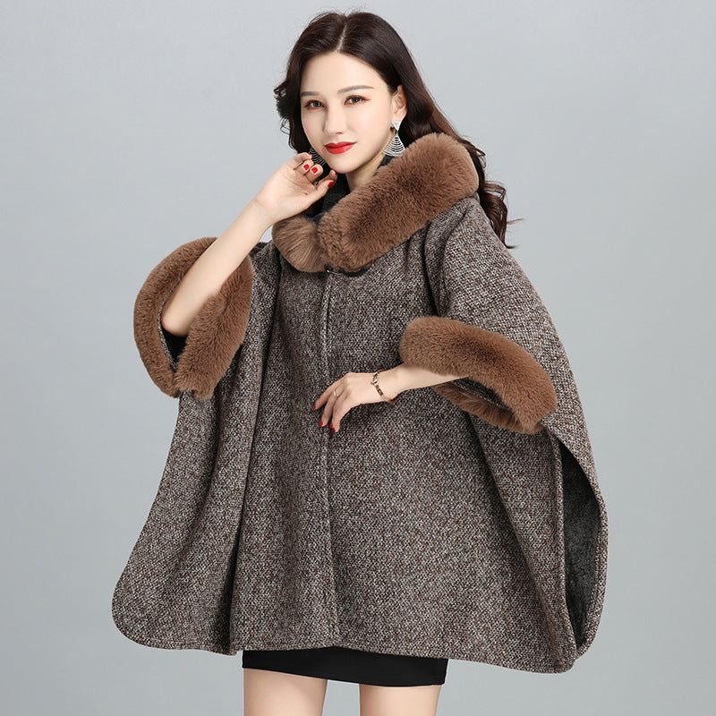 Faux Fur European American Women's Hoodie Shawl Jacket | Streetwear