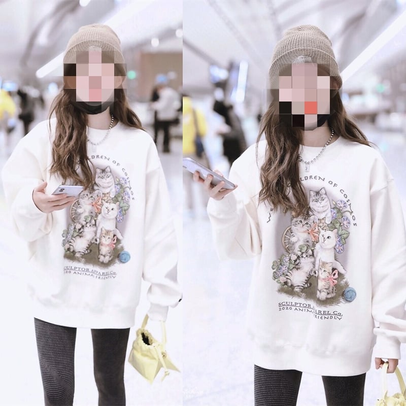 Loose Round Neck Cartoon Sweater for Women