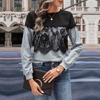 Women's Long-Sleeved Color Block Sweater for Autumn