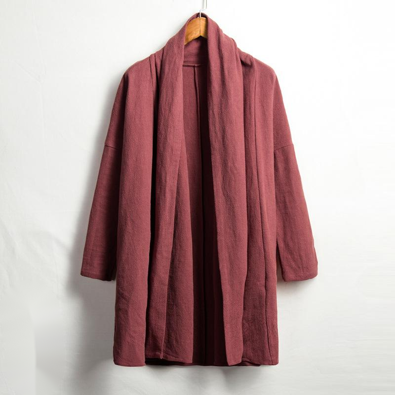 Men's Mid-Length Cotton and Linen Windbreaker Jacket