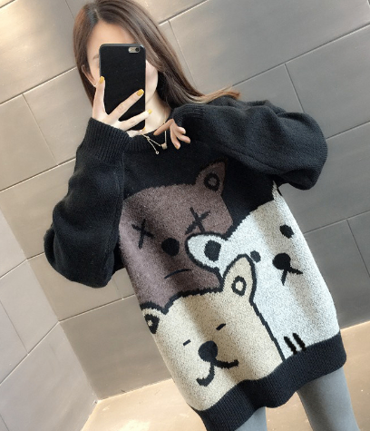 Bear Couple Loose Knit Sweater for Men and Women