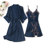 Spring Summer Satin Lingerie Set with Lace Trim