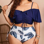 2023 Plus Size Ruffled Floral Bikini Set for Women