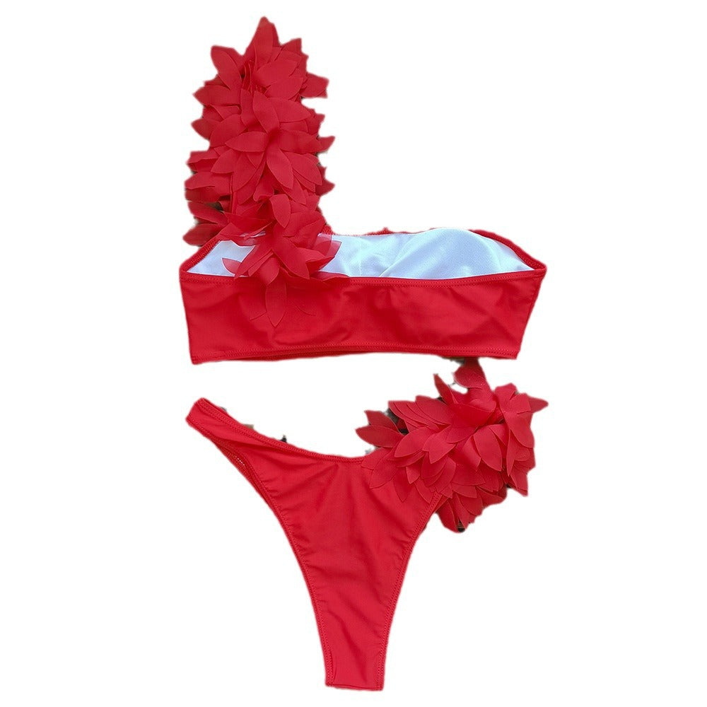 2024 Women's Red Ruffled Mesh Bikini Set