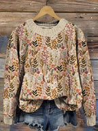 Abstract Printed Drop-Shoulder Long Sleeve Women's Sweater
