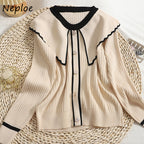 Chic Contrast Color Peter Pan Collar Knit Sweater for Women
