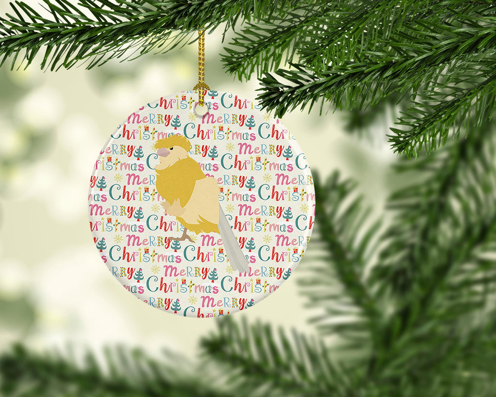 French Curly Canary Christmas Ceramic Ornament