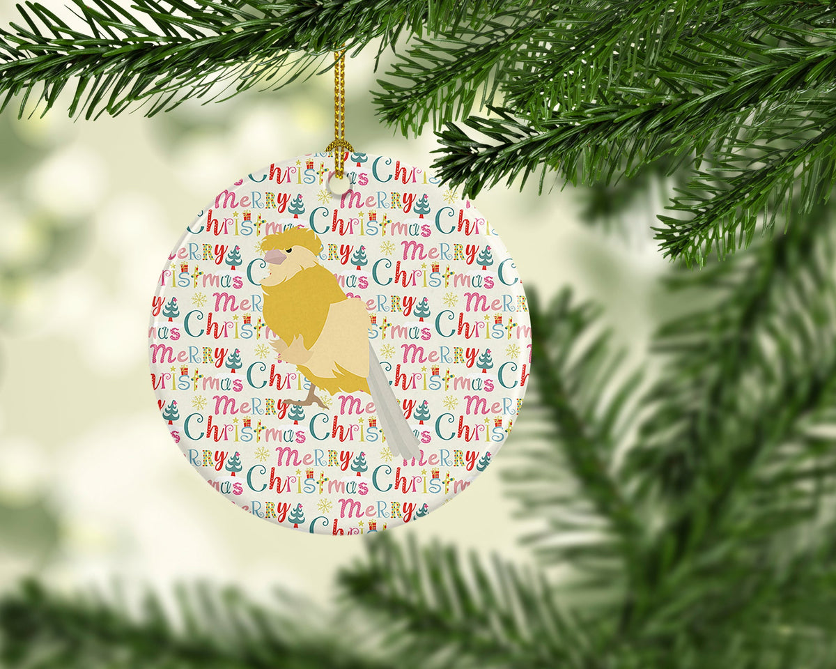 French Curly Canary Christmas Ceramic Ornament