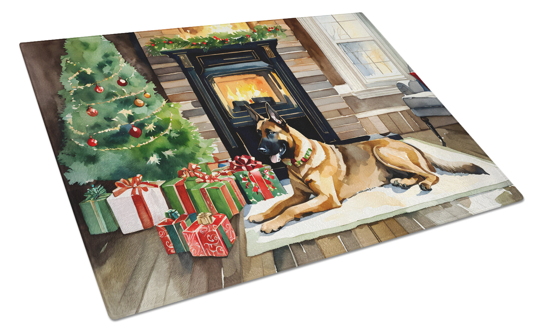 Belgian Malinois Cozy Christmas Glass Cutting Board
