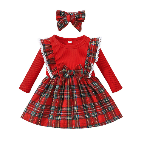 Plaid Long Sleeve Dress for Girls in Christmas Style