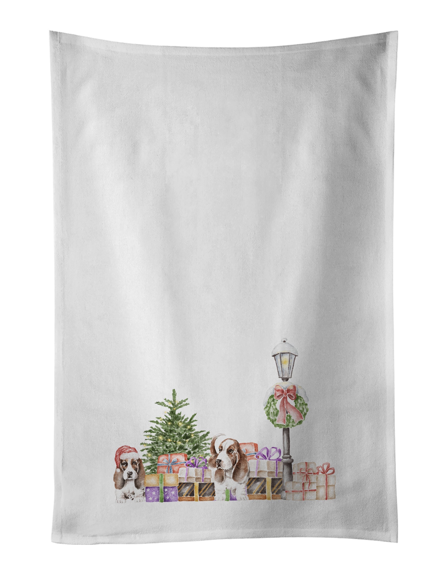 Basset Hound Adult and Puppy with Christmas Wonderland Kitchen Towel Set of 2