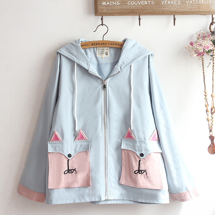 Cute Unisex Soft Girl Ear Hooded Cardigan